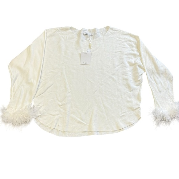 Sioni Tops - Sioni Milano White Feather Cuff Long Sleeve Top | Size L (Flawed)